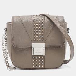 Aigner Grey Leather Studded Flap Shoulder Bag