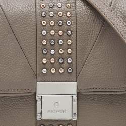 Aigner Grey Leather Studded Flap Shoulder Bag
