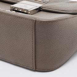 Aigner Grey Leather Studded Flap Shoulder Bag