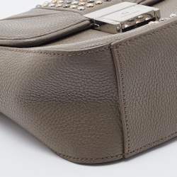 Aigner Grey Leather Studded Flap Shoulder Bag