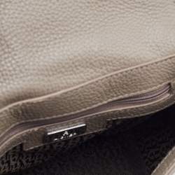 Aigner Grey Leather Studded Flap Shoulder Bag