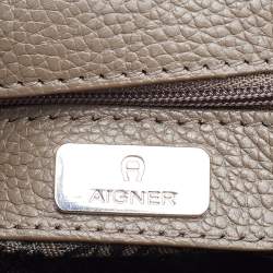 Aigner Grey Leather Studded Flap Shoulder Bag