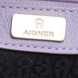 Pre Owned Aigner Lilac Leather Bow Logo Charm Tote