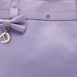 Pre Owned Aigner Lilac Leather Bow Logo Charm Tote