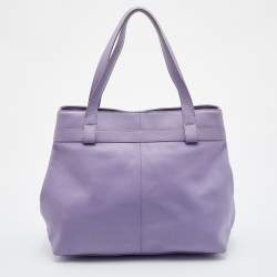 Pre Owned Aigner Lilac Leather Bow Logo Charm Tote