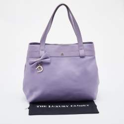 Pre Owned Aigner Lilac Leather Bow Logo Charm Tote
