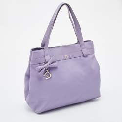 Pre Owned Aigner Lilac Leather Bow Logo Charm Tote