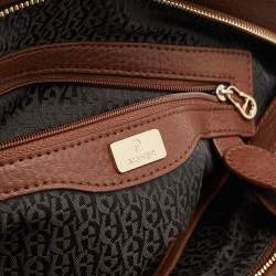 Pre Owned Aigner Brown Leather Logo Detail Satchel
