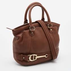 Pre Owned Aigner Brown Leather Logo Detail Satchel