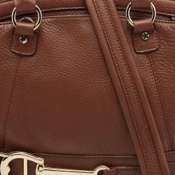Pre Owned Aigner Brown Leather Logo Detail Satchel