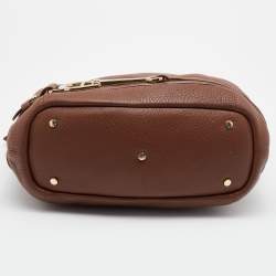 Pre Owned Aigner Brown Leather Logo Detail Satchel