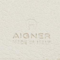 Aigner Off White/Brown Leather and Signature Canvas Continental Wallet