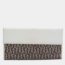 Aigner Off White/Brown Leather and Signature Canvas Continental Wallet