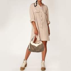 Aigner Off White/Brown Leather and Signature Canvas Shoulder Bag