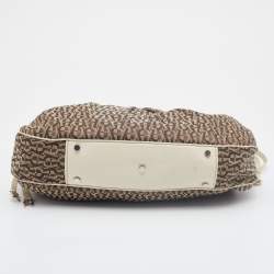 Aigner Off White/Brown Leather and Signature Canvas Shoulder Bag