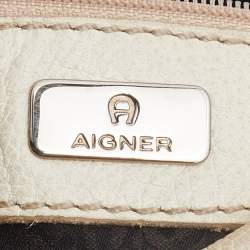 Aigner Off White/Brown Leather and Signature Canvas Shoulder Bag