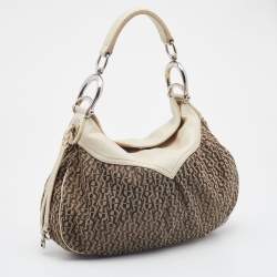 Aigner Off White/Brown Leather and Signature Canvas Shoulder Bag