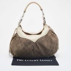 Aigner Off White/Brown Leather and Signature Canvas Shoulder Bag