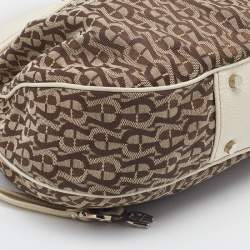 Aigner Off White/Brown Leather and Signature Canvas Shoulder Bag