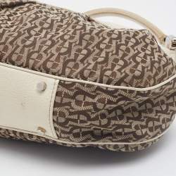 Aigner Off White/Brown Leather and Signature Canvas Shoulder Bag