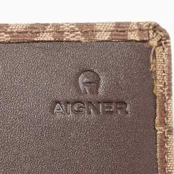 Pre Owned Aigner Beige Signature Coated Canvas Logo Flap Continental Wallet
