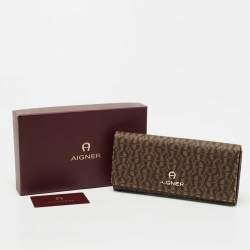 Pre Owned Aigner Beige Signature Coated Canvas Logo Flap Continental Wallet