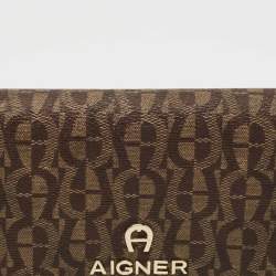 Pre Owned Aigner Beige Signature Coated Canvas Logo Flap Continental Wallet