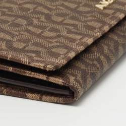 Pre Owned Aigner Beige Signature Coated Canvas Logo Flap Continental Wallet