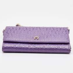 Pre Owned Aigner Purple Embossed Patent Leather Flap Crossbody Bag