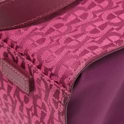 Pre Owned Aigner Magenta Jacquard Canvas Drawstring Satchel