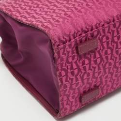 Pre Owned Aigner Magenta Jacquard Canvas Drawstring Satchel
