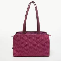 Pre Owned Aigner Magenta Jacquard Canvas Drawstring Satchel
