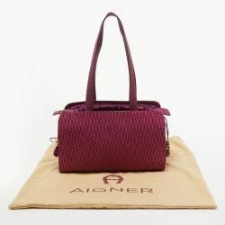 Pre Owned Aigner Magenta Jacquard Canvas Drawstring Satchel