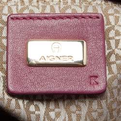 Pre Owned Aigner Magenta Jacquard Canvas Drawstring Satchel
