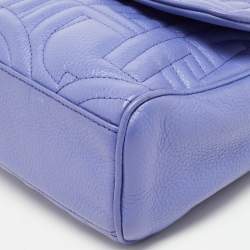 Pre Owned Aigner Purple Embossed Leather Flap Shoulder Bag