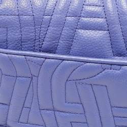 Pre Owned Aigner Purple Embossed Leather Flap Shoulder Bag