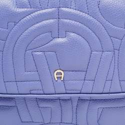 Pre Owned Aigner Purple Embossed Leather Flap Shoulder Bag