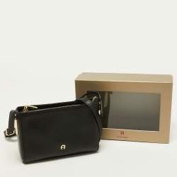 Aigner Black Leather Zip Crossbody Bag