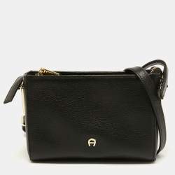 Aigner Black Leather Zip Crossbody Bag