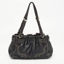 Pre Owned Aigner Black Leather Buckle Shoulder Bag