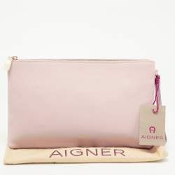Pre Owned Aigner Light Pink Leather Wristlet Clutch 