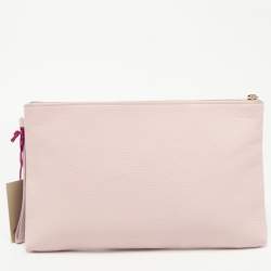 Pre Owned Aigner Light Pink Leather Wristlet Clutch 