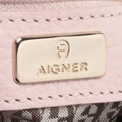 Pre Owned Aigner Light Pink Leather Wristlet Clutch 