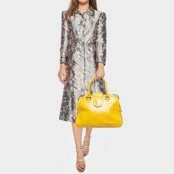 Pre Owned Aigner Yellow Woven Embossed Leather Flap Frame Satchel