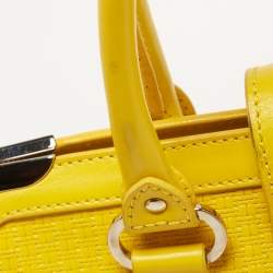 Pre Owned Aigner Yellow Woven Embossed Leather Flap Frame Satchel