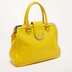 Pre Owned Aigner Yellow Woven Embossed Leather Flap Frame Satchel
