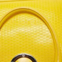 Pre Owned Aigner Yellow Woven Embossed Leather Flap Frame Satchel
