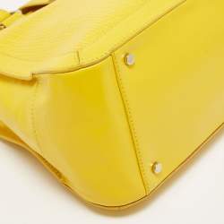 Pre Owned Aigner Yellow Woven Embossed Leather Flap Frame Satchel