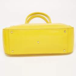 Pre Owned Aigner Yellow Woven Embossed Leather Flap Frame Satchel