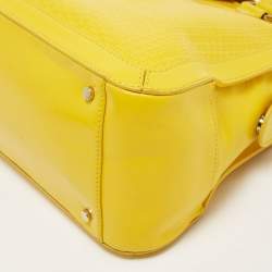 Pre Owned Aigner Yellow Woven Embossed Leather Flap Frame Satchel